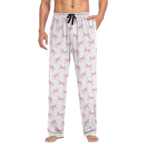 Pink Ribbon Bow Pajama Pants for Men, Men's Separate Bottoms, Comfortable Lounge Pants for Men（724）4