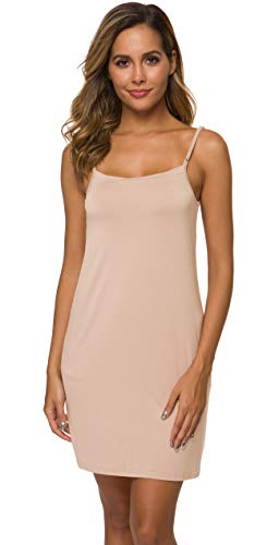 Image of AUHEGN Women's Basic Adjustable Spaghetti Strap Cami Slip Mini Dress