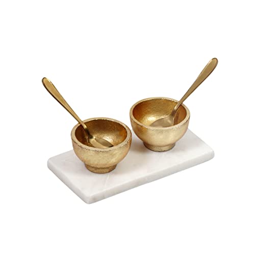 Godinger Salt Dish Small With A Spoon, Gold Marble, Set