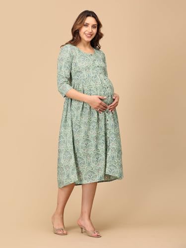 Image of The Mom Store Maternity and Nursing Sleeveless Dress for Women | Casual Dress | Pre and Post Pregnancy Wear | Printed Stylish Dress for New Mom | Trendy Dresses for Women's