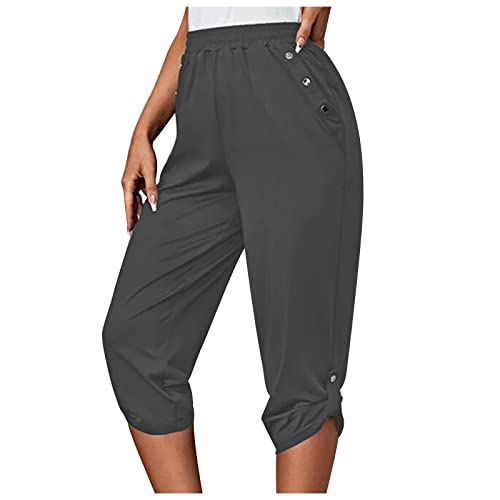 High Waist Capri Pants for Women Summer Solid Stretch Loose Fit Crop Pants Ladies Casual Pants Comfy Work Capris