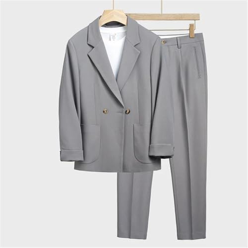 Mens Korean Style Suit Set Two Piece Light Luxury Blazer and Pants Business Streetwear Outfit2