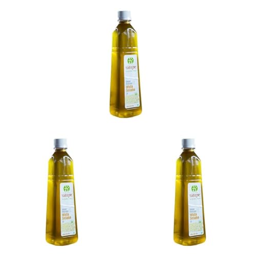 Image of S Siddhagiri's SATVYK THE HEALTH re STORE Wood Pressed White Sesame Oil (1Ltr)| | Unrefined Til ka Tel | Wooden Ghani Gingelly Oil | Pure & Natural Sesame Oil for Cooking (Pack of 3)