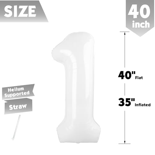 Image of 40 Inch White Number 1 Balloon Birthday Party Decorations for Men & Women