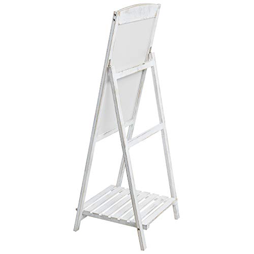 Mygift 45-Inch Shabby Whitewashed Wood Freestanding Chalkboard Easel Sign With Display Shelf #TOP3