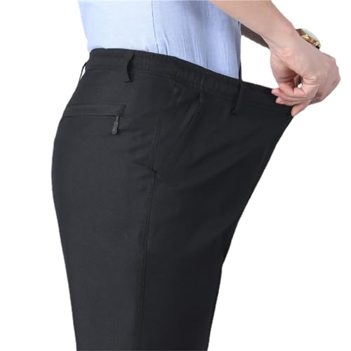 MAOAEAD Pantalones de vestir para hombre con cintura elástica, pantalones de verano cómodos y casuales para el trabajo, negro clásico, pantalones de cintura alta elásticos (negro gris, 4XL (36-38W))