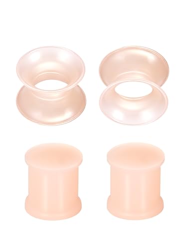 Oveta 4PCS Ear Gauges for Ear Flexible Silicone Double Flared Flesh Skin Tone Ear Gauges Saddle Tunnel Plugs Soft and Smooth Skin Silicone Stretchers Expander for Women Men 10mm