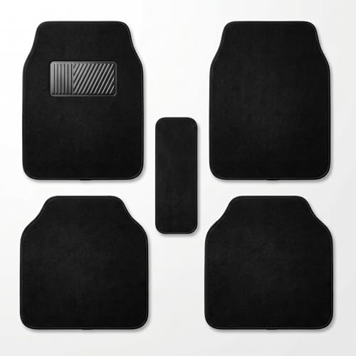 AUTO FAMILY 5 PCS Car Floor Mats Set Universal Fit Polypropylene Carpet Mats with Anti-Slip Rubber Backing Heavy Duty All-Weather Interior Floor Liners for Cars SUVs & Trucks (Black)