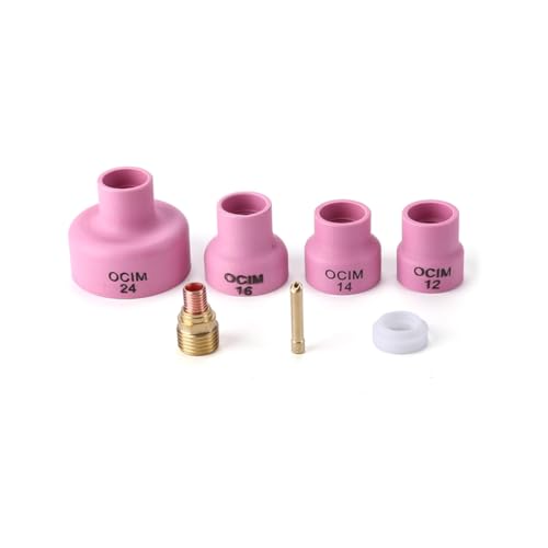 Msiud 4 Pcs Copa de Cerámica para Lente Gas, Boquilla Alúmina Copas 2.4 mm Espesor Accesorios Soplete Soldadura Conector Soporte Electrodo Bisel Corto WP 17 18 26 Antorcha