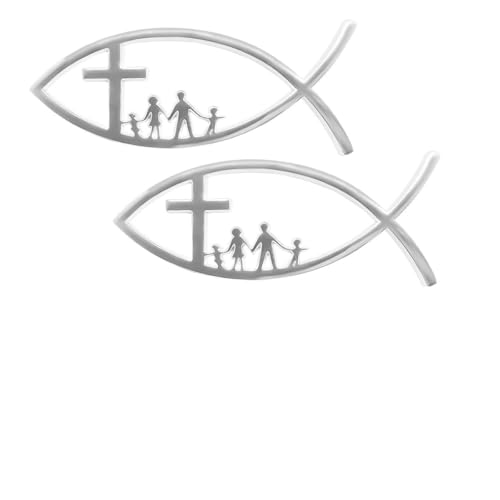 Image of DXNQ 2PCS Jesus Fish Decal Sticker, 3D Car Decal Jesus Christian Fish Symbol Chrome Emblem, Faith Stickers Religious Metal Badge Auto Decor for Truck Motorcycle Fridge (Silver, New)