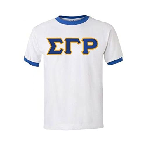 Sigma Gamma Rho Ringer T-Shirt Applique Medium White with Royal Blue