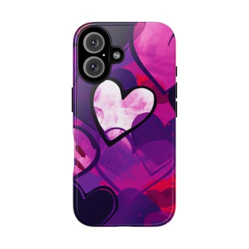 Coque rigide brillante iPhone 16 cœurs pop art motif coloré protection téléphone portable