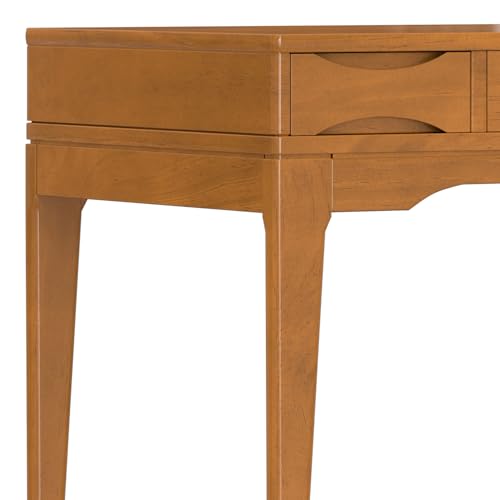 Image of SIMPLIHOME Harper Small Desk - 48 inch Wide Solid Hardwood Writing Desk in Honey Brown, Mid-Century Modern Home Office Table for Study or Work with 2 Drawers and Flip-Down Keyboard Tray