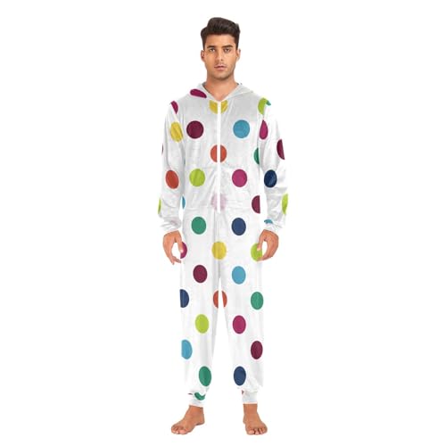 Polka Dot Colored Onesie Adult One Piece Pajamas for Zipper Hooded with Pockets S-XL2