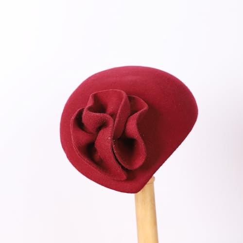 Image of Flower Womens Dress Fascinator Wool Felt Fedora French Pillbox Hat Party Wedding Teardrop Beret