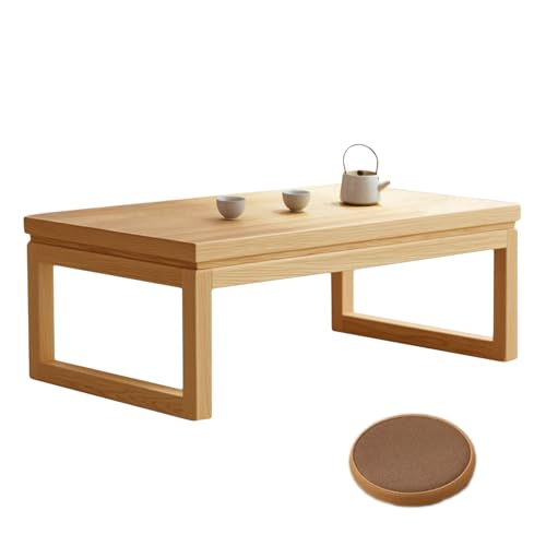 Table basse rectangulaire en bois massif sculptée style tatami chic