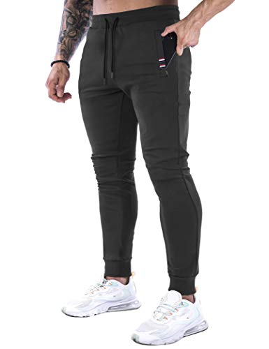 Yameekamulga Men's Sports Trousers Sweat Running Workout Athletic Tapered Pants Jogging Casual Sweatpant Elastic Waist with Zipper Pockets