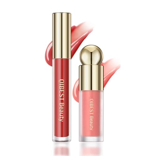 JUANPHEA 2PCS Liquid Blush & Lip Gloss,Flüssiges Creme-Rouge leichtes Creme-Rouge-Makeup,Glänzender Feuchtigkeitsspendender Lipgloss (03)