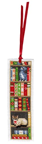 Image of Vervaco Bookmark Counted Cross Stitch kit Cats in Bookshelf Set of 3, 6x20cm, DIY