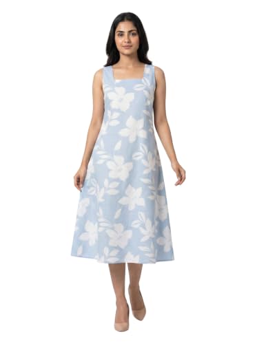 Image of Women's Printed Midi Dress, Square Neck, Sleeveless, A-Line Fit, Casual Summer Wear