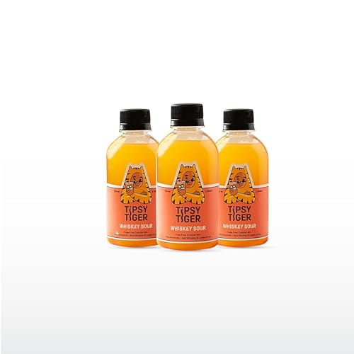Image of Tipsy Tiger Whiskey Sour, Whiskey Cocktail Mixer, Makes 6 Drinks, Less Than 5% added Sugar, 250ml (Pack of 3 bottles), Fuss Free- Just add Ice and Alcohol