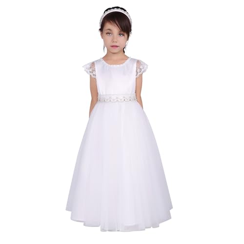 Maoluo Vintage Girl 1st Communion Tulle White Clothes Teens Kid First Wedding Pageant Dress Size 6 7 8 9 10 11 12 13 14
