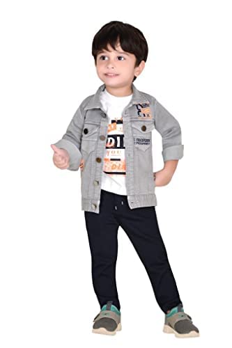 Image of DOTSON Clothing Set for Baby Boys- Jacket, Pant & T Shirt (6-12 Months, Grey)