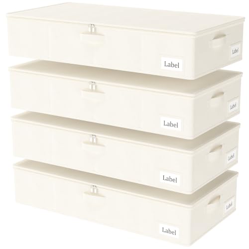 Yawinhe 48L Foldable Underbed Storage Bags, 4 Pack Closet Organizer,Beige