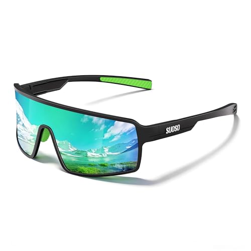 suoso Fahrradbrille-Sportbrille-Herren-Damen-Schnelle Brille Rave-UV400-Polarisiert Sonnenbrille-Radfahren-Rennrad brille,A05-Schwarz-Grün