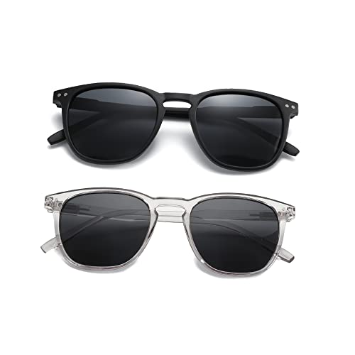 ZENOTTIC 2 Pack Polarised Sunglasses Womens Mens Retro Vintage Round and Square Sun Glasses with UV400 Protection Unisex