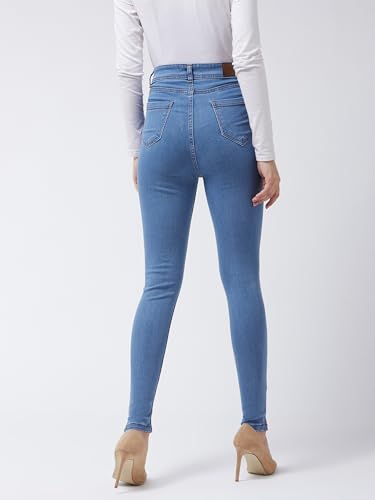 Image of Miss Chase Women's Skinny High Rise Cropped Fringed Hemline Detailing Stretchable Denim Jeans