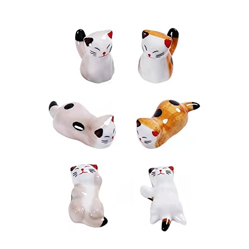 6 Morceaux Repose-Baguettes en Forme de Chat, Chinois Baguette Repose Tapis, Porte Baguette en Céramique, Mignon Chat Forme, Convient pour Cuillères, Fourchettes, Baguettes(Jaune et Gris)