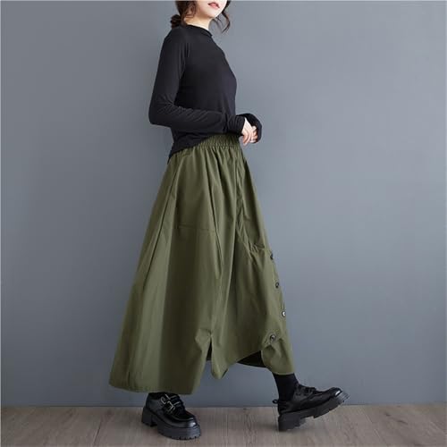 Women's Fashion Irregular Button Hem Flowy Skirt Elastic High Waist Loose A-Line Midi Skirt Casual Vacation Work Skirt4