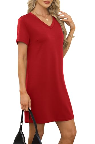 Image of RUMIA Summer Dresses for Women 2026 V-Neck Casual Sundresses T-Shirt Dress