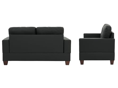 Poundex Bobkona Aria Faux Leather 2 Piece Sofa and Loveseat Set, Black
