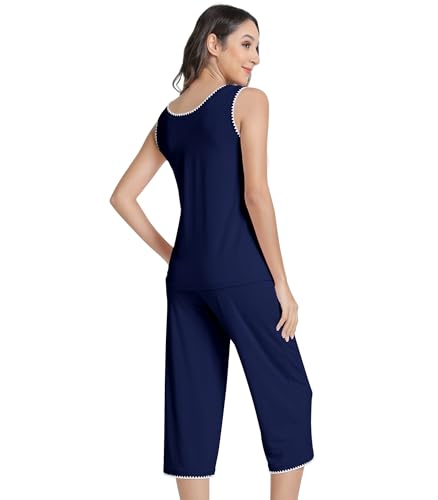 Image of NACHILA Women's Pajamas Set-Viscose Made From Bamboo, Sleeveless Pj Tank Top Capri Pants Soft Sleepwear Cooling Sleep Sets