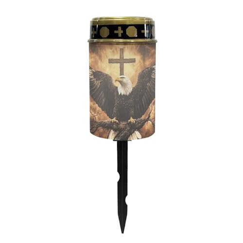 Image of Eagle and Cross Pattern Solar Garden Stake Lights Grave Lamp for Outdoor Cemetery Waterproof Dustproof Flameless Automatic Solar Light