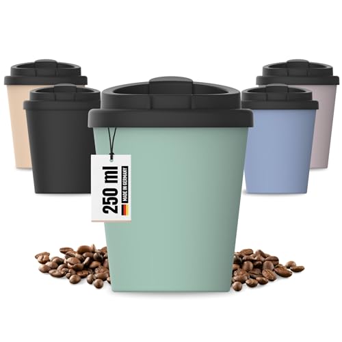 Gobelet isotherme pour café à emporter, en plastique bio, 250 ml, sans BPA et 100 % recyclable, fabriqué en Allemagne, avec couvercle, pour le bureau, la voiture, l'école, etc. (menthe)