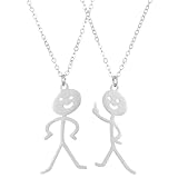 IXDEAXLY Funny Doodle Necklace for Women Men Stainless Steel Personalized Punk Middle Finger Gestures Pendant Necklace Cool Jewelry Friendship Gift-2Pcs 4882
