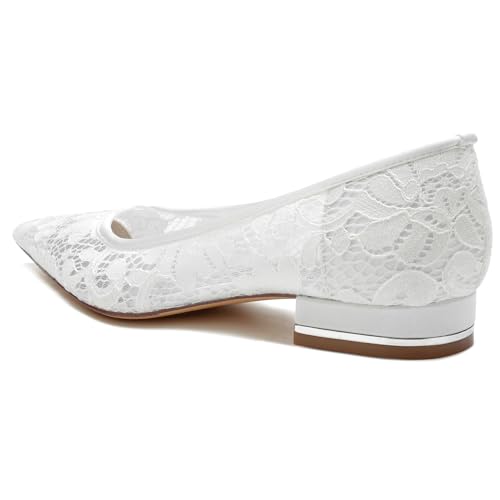Ballerines mariée en maille dentelle blanche avec talon bas - 3