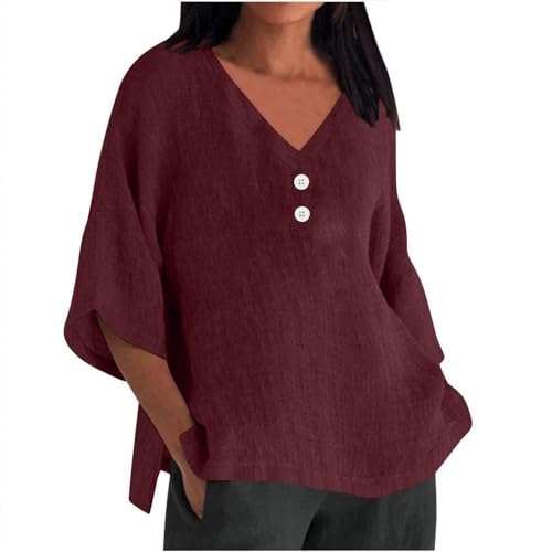 Camiseta de lino para mujer, muselina de verano, blusa de manga corta, blusa de lino, tallas grandes, blusa de lino, elegante, cuello de pico, blusas elegantes, blusas festivas, camisetas delgadas,