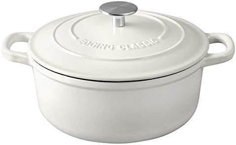 EDGING CASTING Enameled Cast Iron Covered 5.5 Quart Dutch Oven with Dual Handle, White