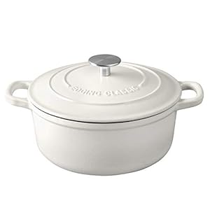 Cast Iron Dutch Oven With Lid Round Pot Enameled Covered for Bread Baking, 7 Quart, White