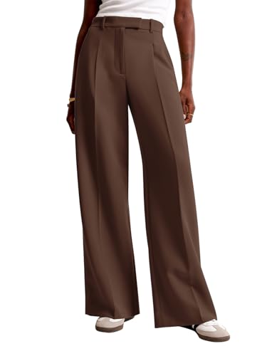 NIMIN Women Wide Leg Pants High Waisted Formal Dressy Work Trousers Business Casual Pants with Pockets Dark Brown