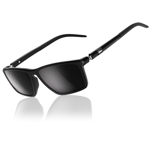 gesruny ㅤ Gafas de sol polarizadas para hombre y mujer, protección UV400, ultraligeras, retro, marco rectangular para conducir, negro brillante