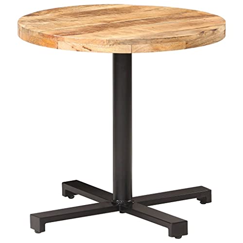 QJBSAVVA Small Dining Table 80 cm Round Rough Mango Wood Kitchen Table with Black Powder-Coated Iron Base Rustic Bistro Table for Compact Kitchens Dining Rooms and Garden Patios