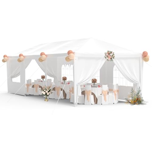kejector 10'x30' Party Tent, Tents for Parties White Wedding Canopy with 8 Removable Sidewalls Carpas para Fiestas Outdoor Event Tent for Birthday Holiday Garden Patio Backyard