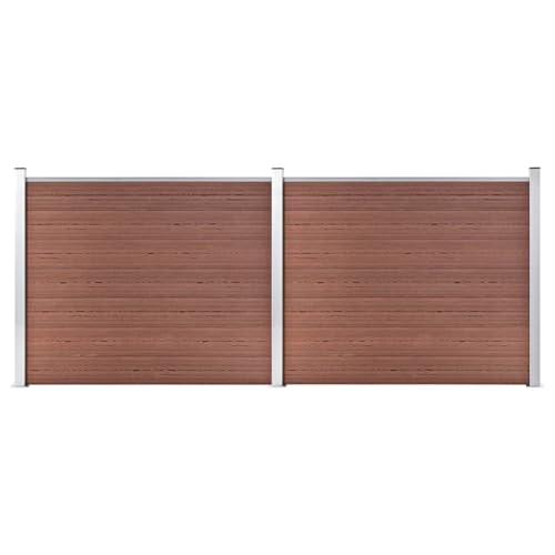 Tonture Valla WPC 353 x 146 cm, marrón, valla de jardín, protección visual de madera y plástico con postes de aluminio, resistente a la intemperie, para terraza, jardín delantero, seguridad y