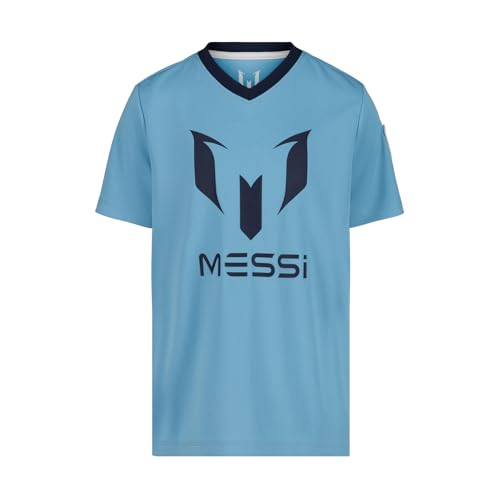 Image of Messi Boys' Lifestyle Short Sleeve Top, Loose-fit V-Neck Shirt with Logo, Comfortable