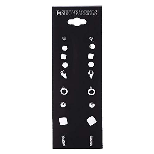 Preisvergleich Produktbild KAYI Metall Ohrstecker Set 9 Paar Gold Punk Casual Ohrringe Kit (Silber)